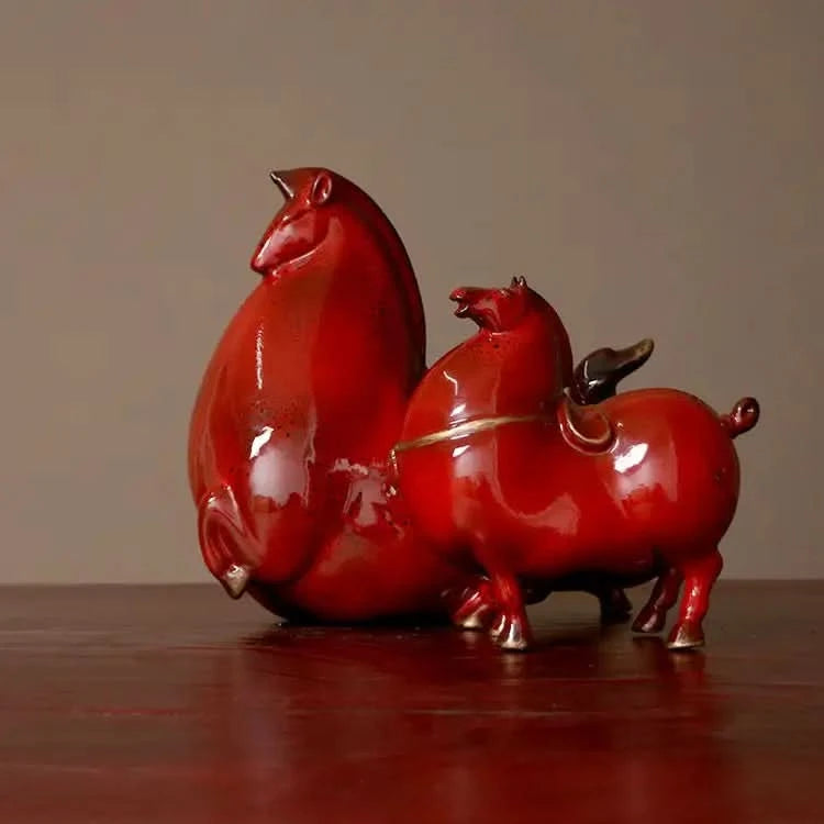 Asian Horses in Red
