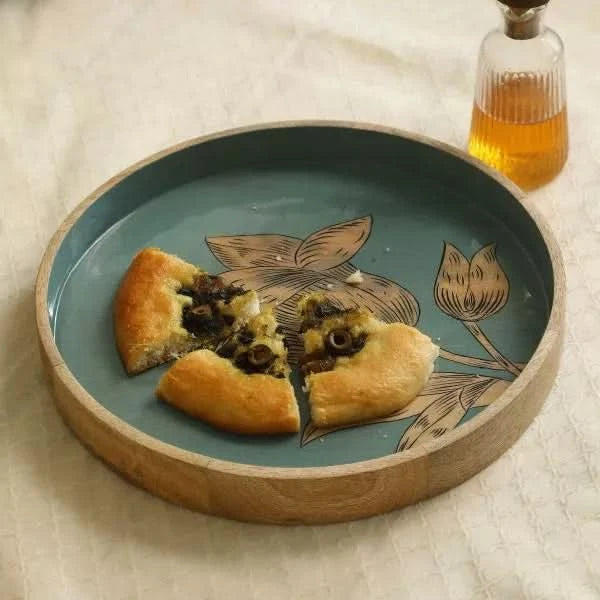 Round Hand Painted Wooden Enamel Tray