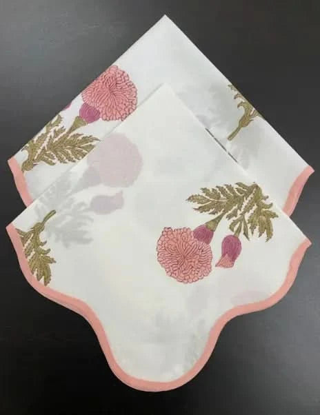 Set of Six Napkins in Sage and Pink Carnations Print