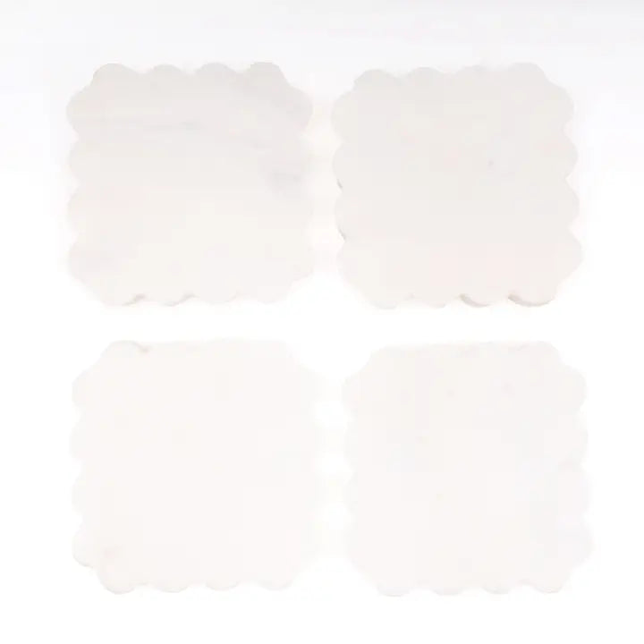 White Marble Scalloped Coaster Set of 4
