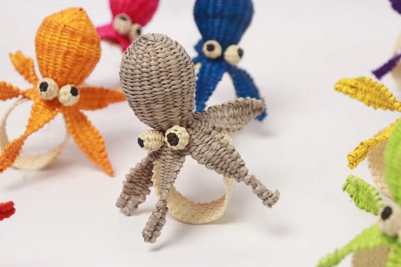Set of Six Octopus Napkin Rings in Multiple Colors