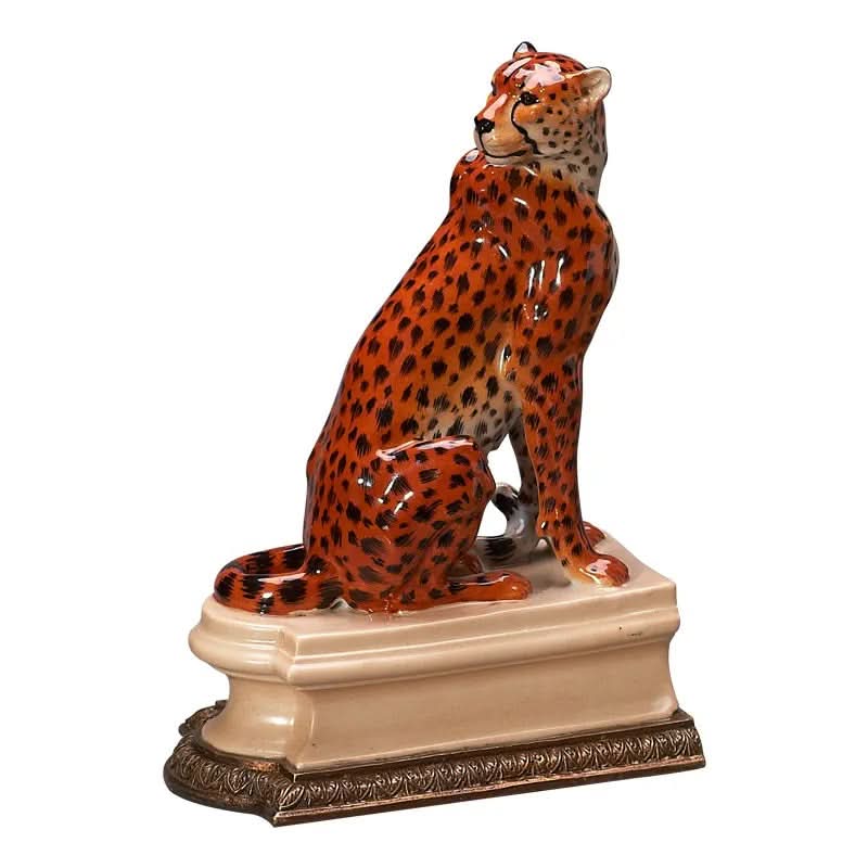 Regency Cheetah Brass and Ceramic Bookends
