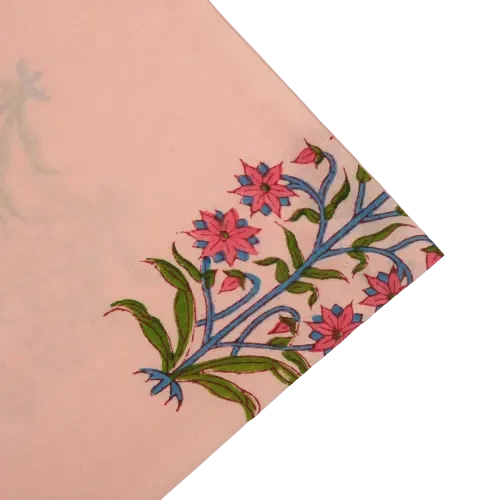 Set of Six Napkins in Peach with Pink Flowers Print