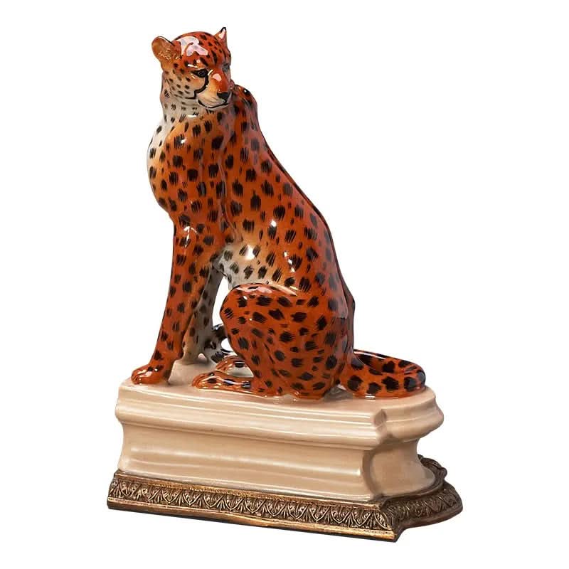 Regency Cheetah Brass and Ceramic Bookends