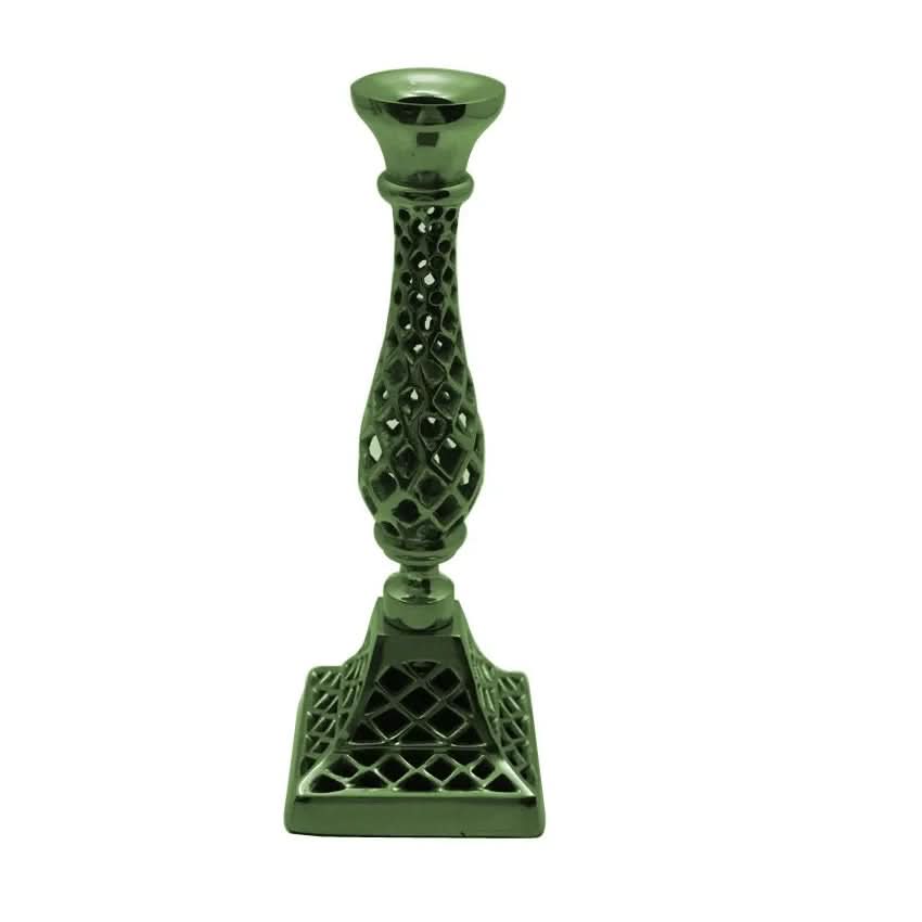 Set of Two Green Metal Candle Holders