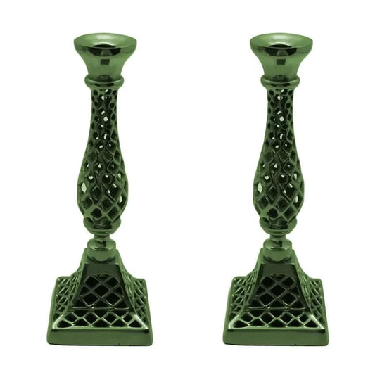Set of Two Green Metal Candle Holders
