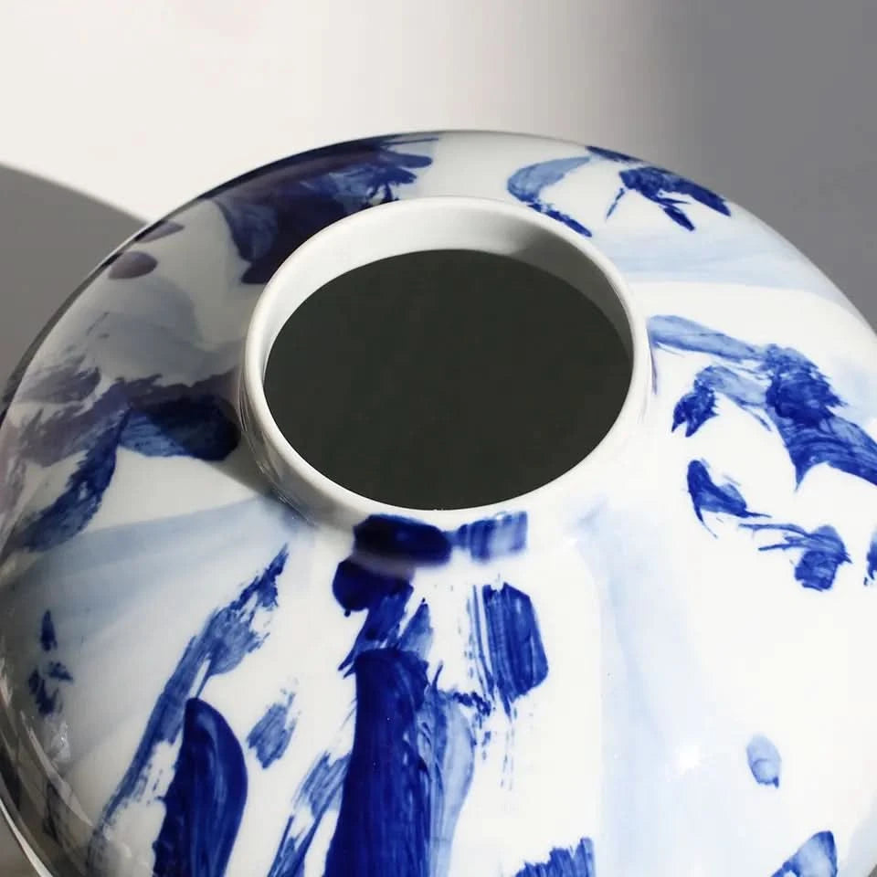 Set of Two Ceramic Vases in White and Indigo