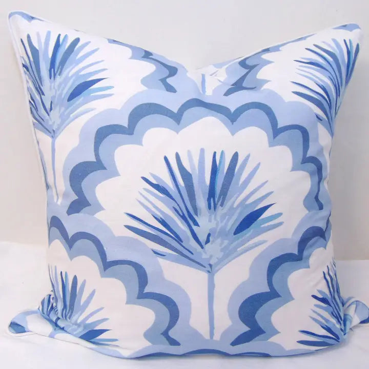 Blue Palm Leaf Throw Pillow