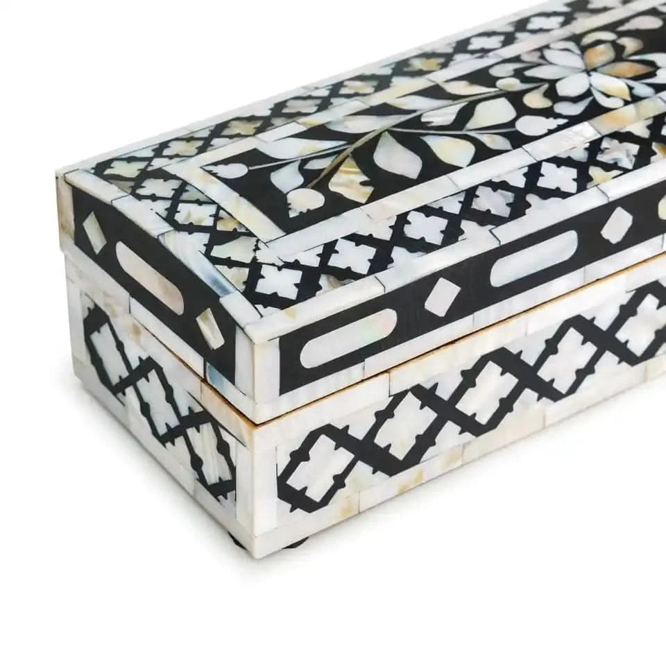 Bone Inlay Vanity Box Black and White