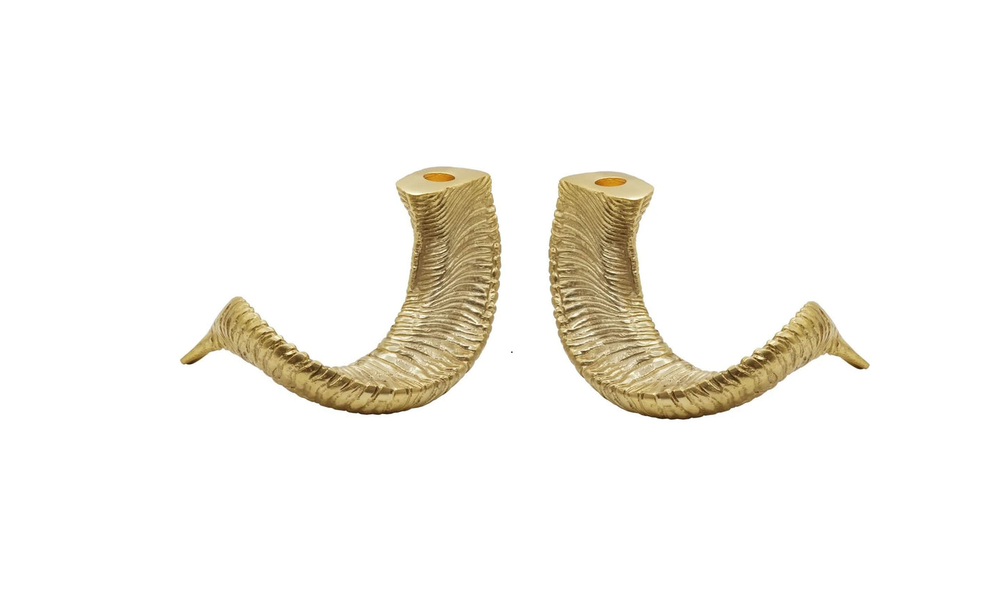 Set of Two Rams Horn Candle Holders in Silver or Gold Tone