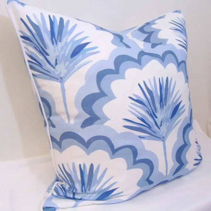 Blue Palm Leaf Throw Pillow