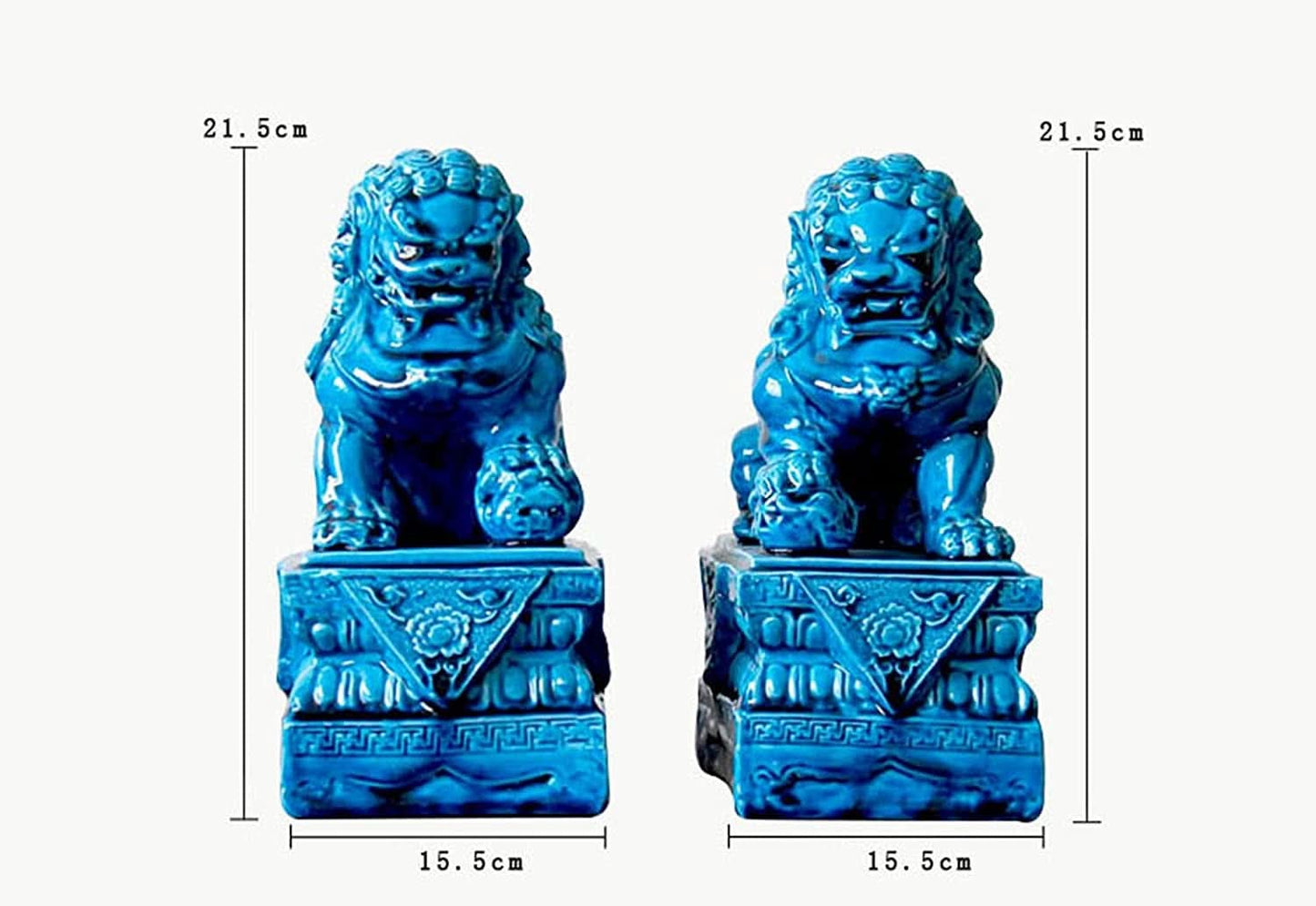 Feng Shui Foo Dog Lions Set of Two in Bright Blue