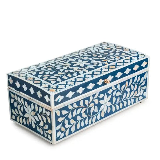 Bone Inlay Vanity Box in Blue and Ivory