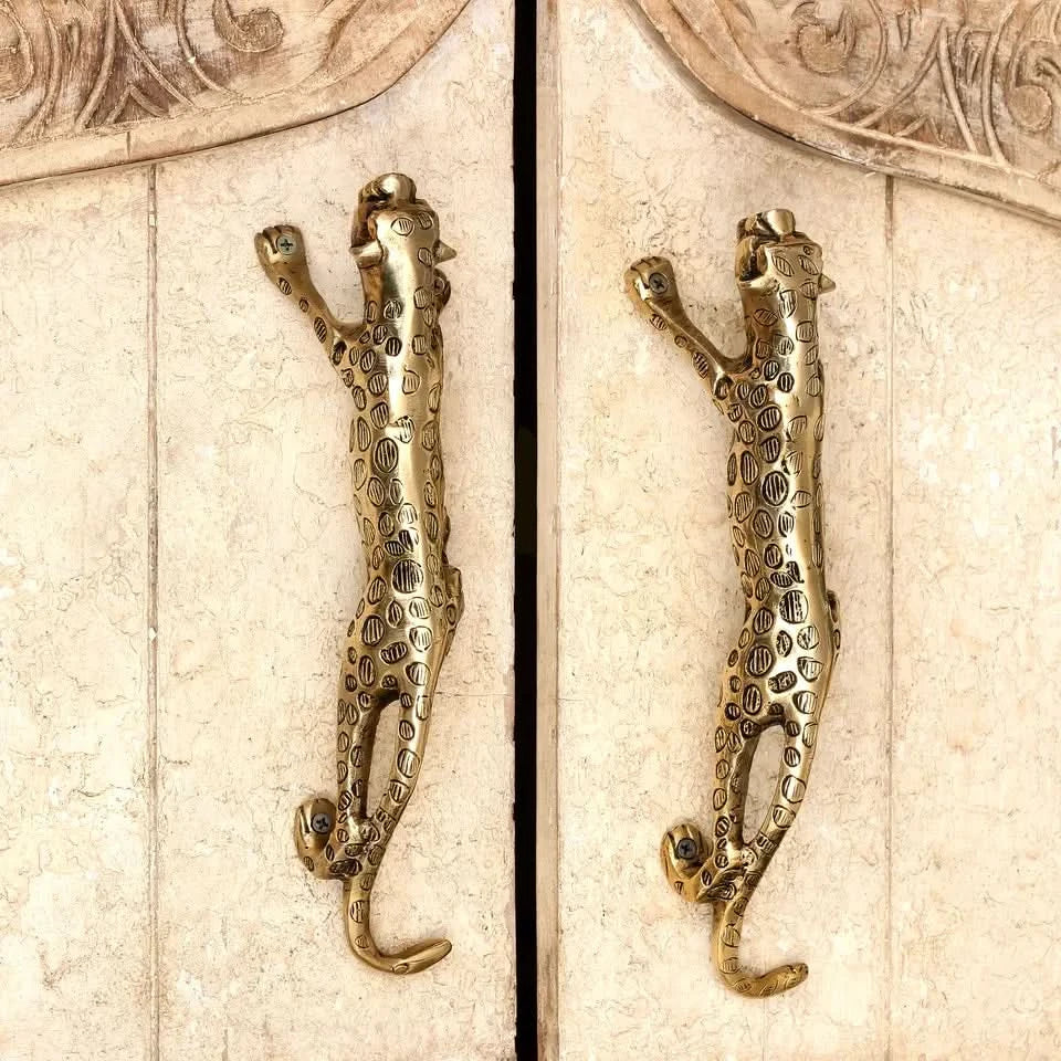 Vintage Brass Leopard Door Handles