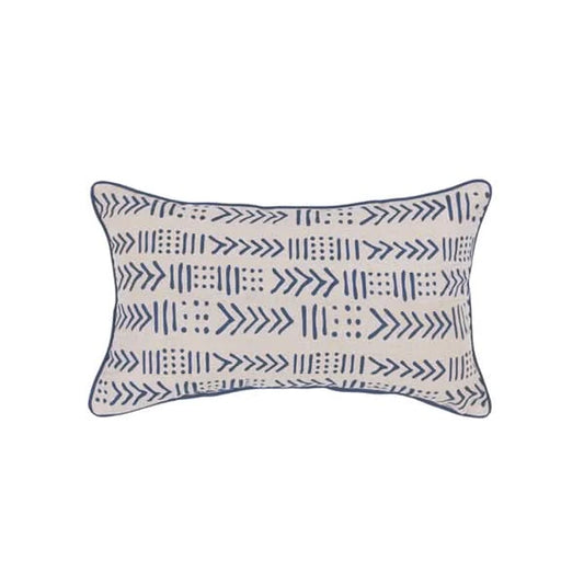 Mudcloth Print in Ivory and Blue Lumbar