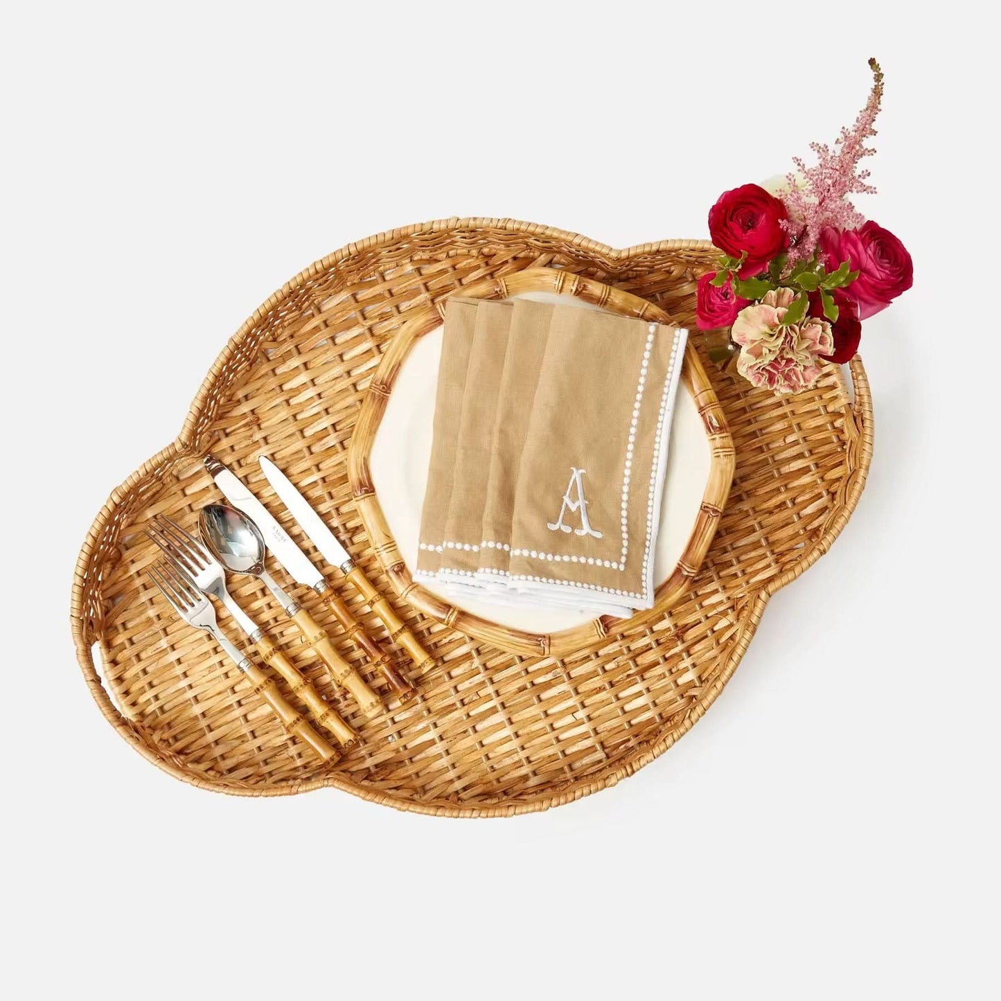 Four Scallop Rattan Tray