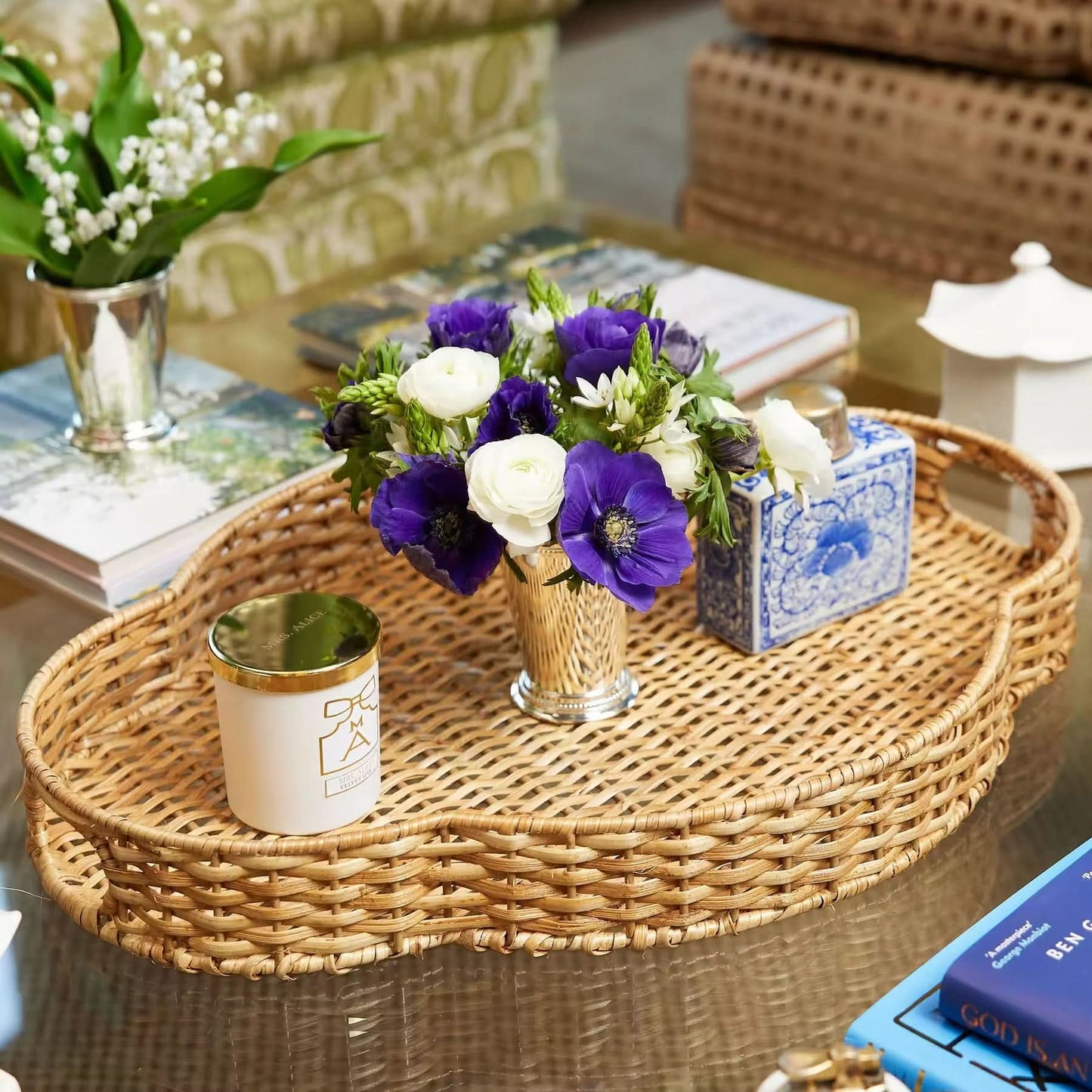 Four Scallop Rattan Tray