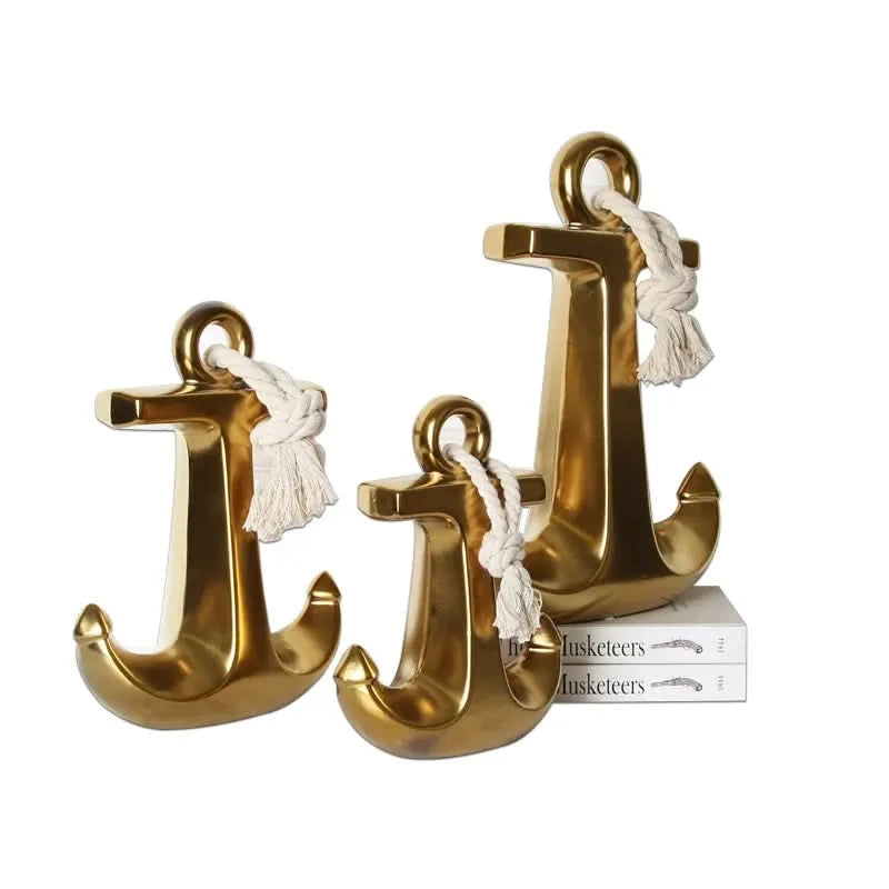 Set of Three Ceramic Gold Anchors