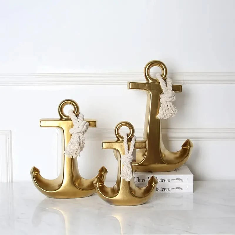 Set of Three Ceramic Gold Anchors