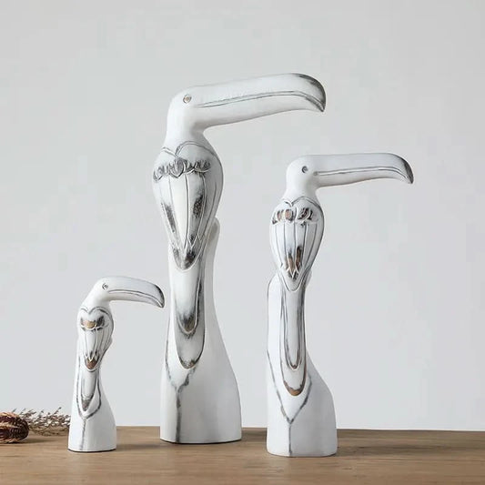 Set of Three Toucan Birds Resin Whitewash