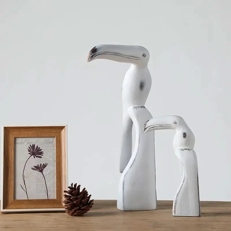 Set of Three Toucan Birds Resin Whitewash