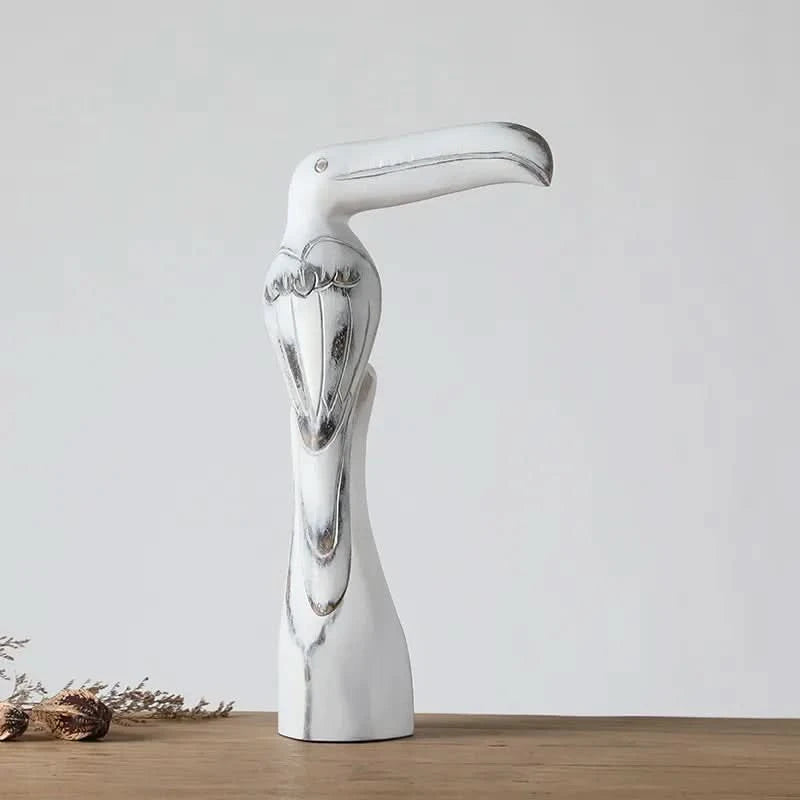 Set of Three Toucan Birds Resin Whitewash