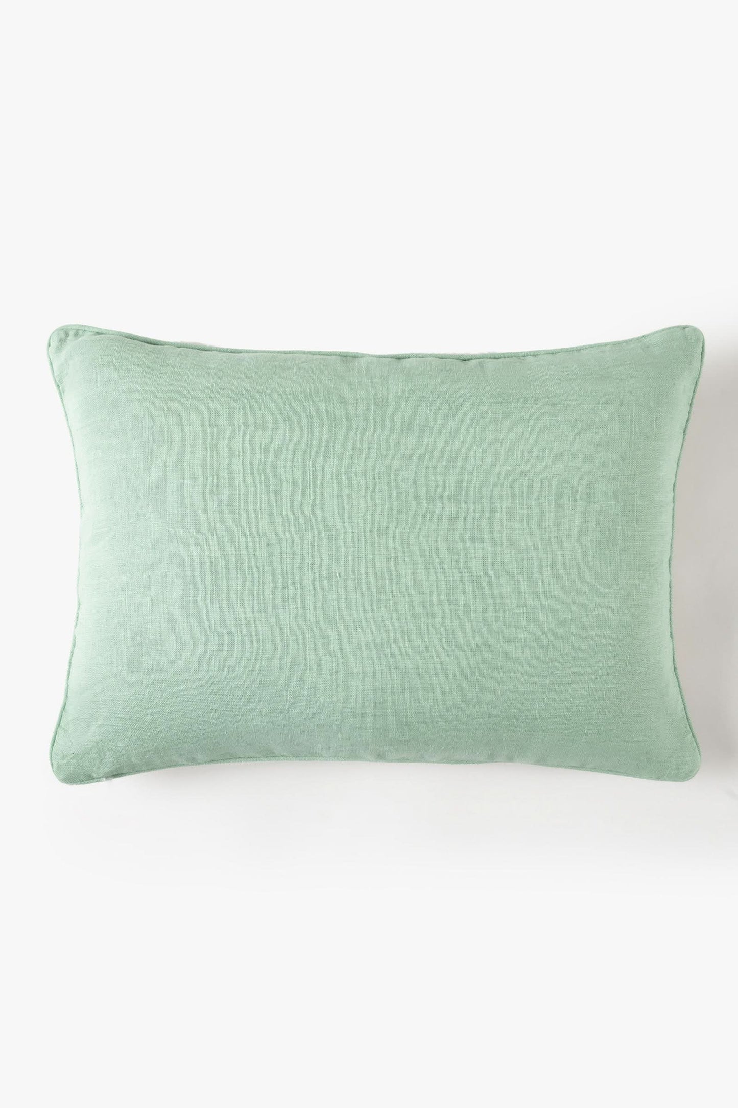 Embroidered Fern Pillow in Linen Seafoam