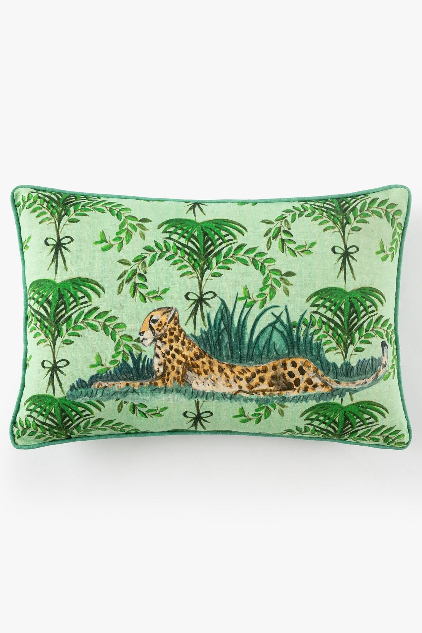 Hand Printed Cheetah Pillow in Linen Lime