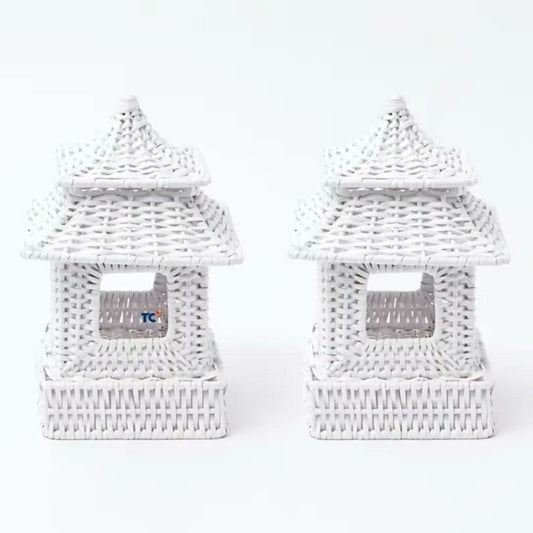 Set of Two Pagoda's in White Rattan