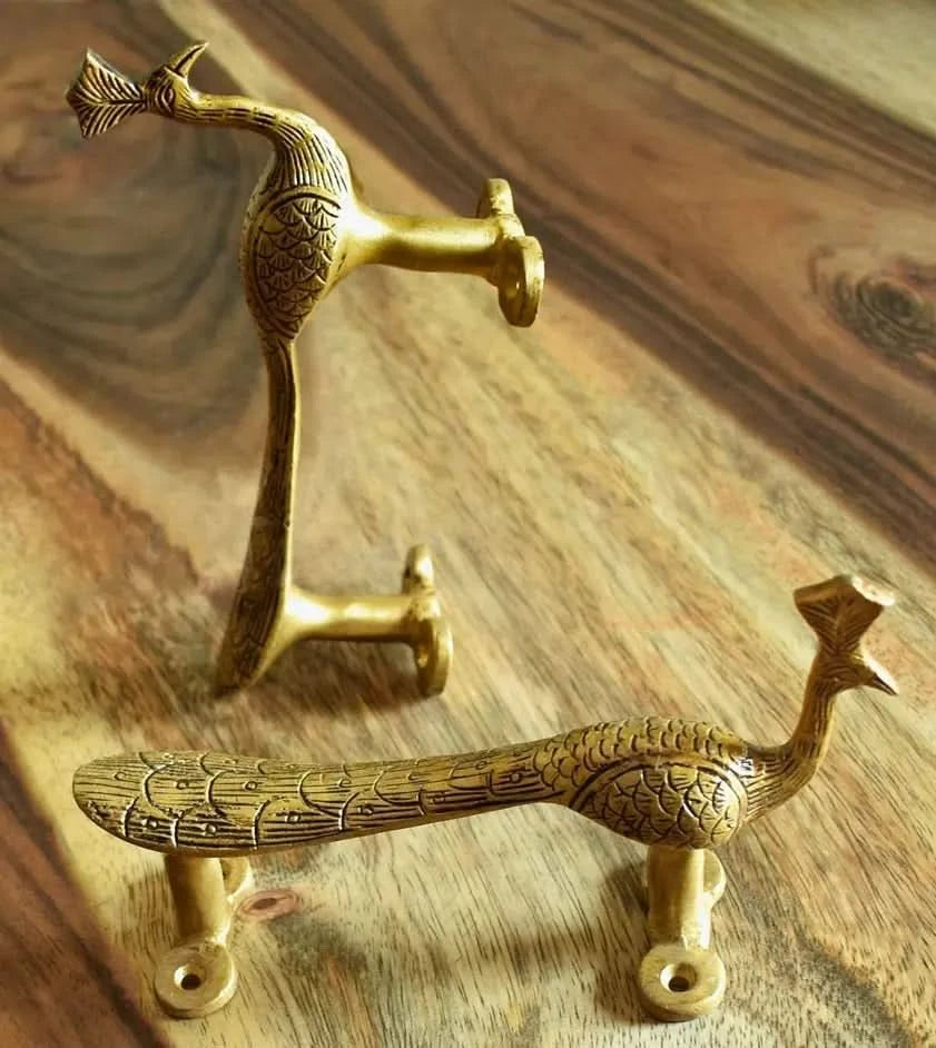 Vintage Brass Peacock Door Handles