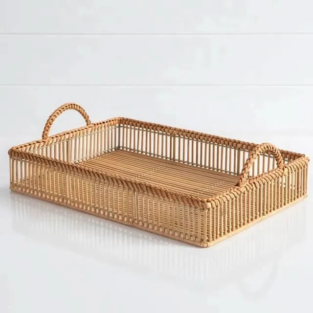 Set of Two Bamboo Rattan Trays