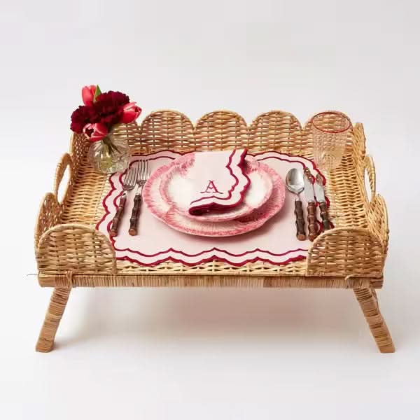 Elevated Scalloped Rattan Tray