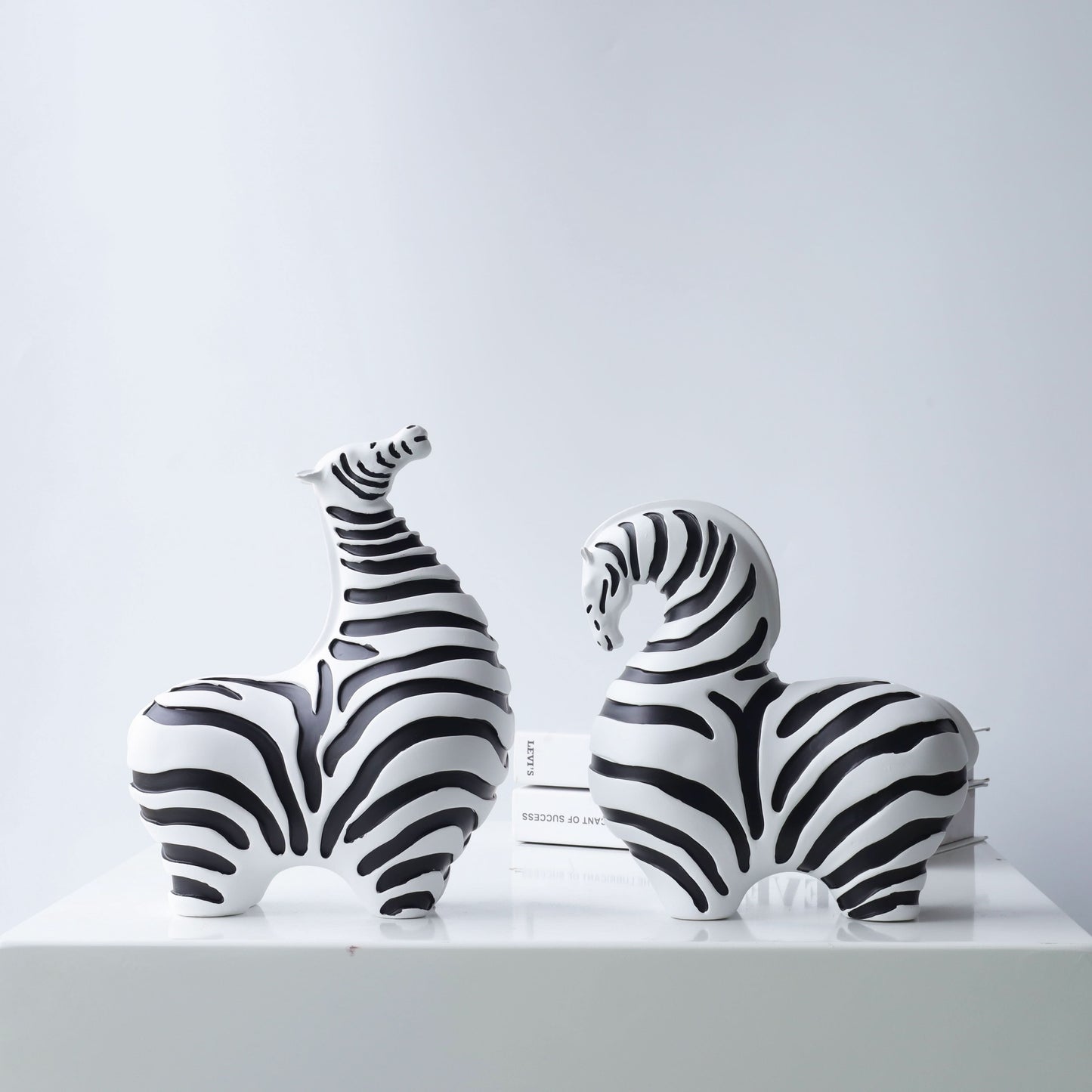 Set of Two Modern Zebra Horse Statues