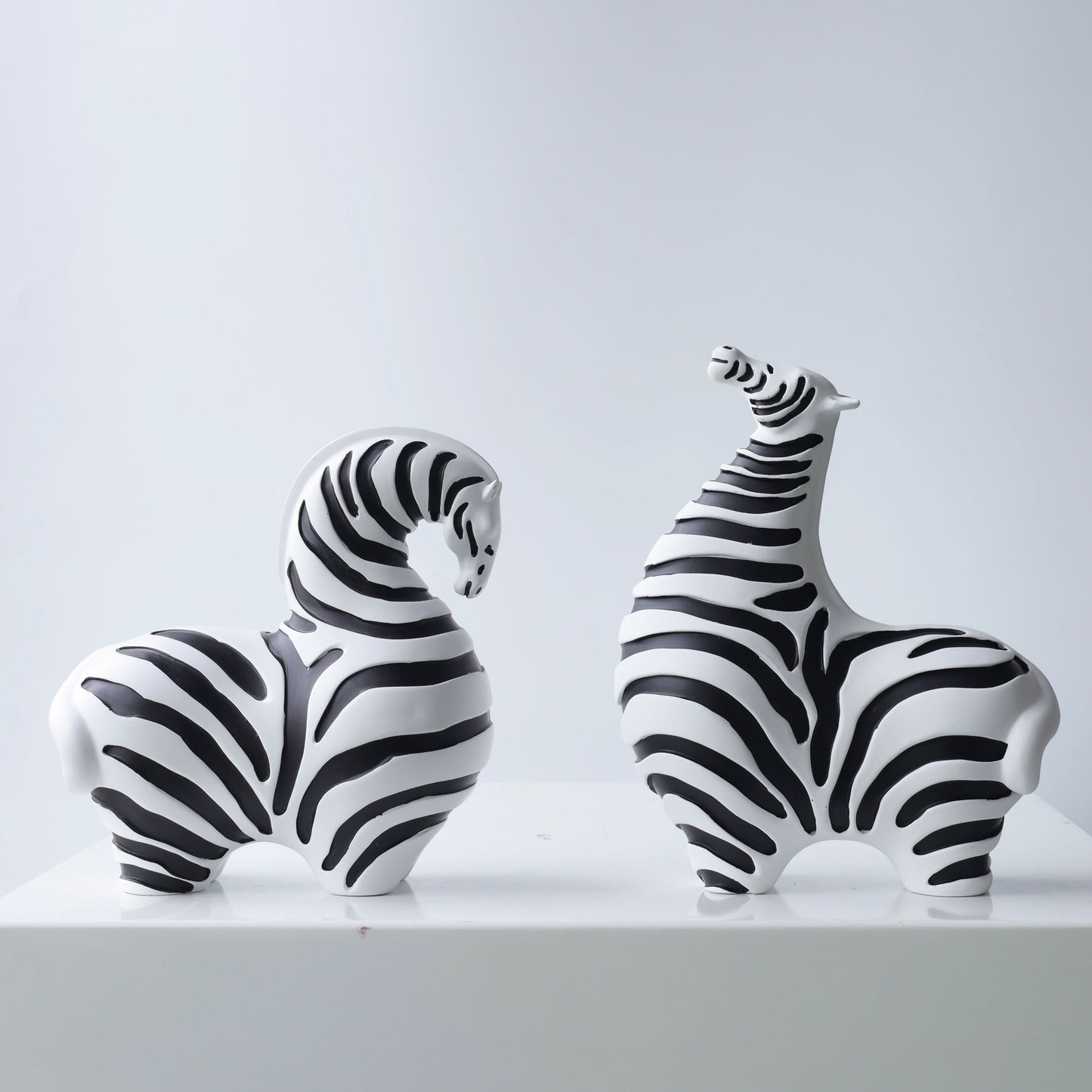 Set of Two Modern Zebra Horse Statues