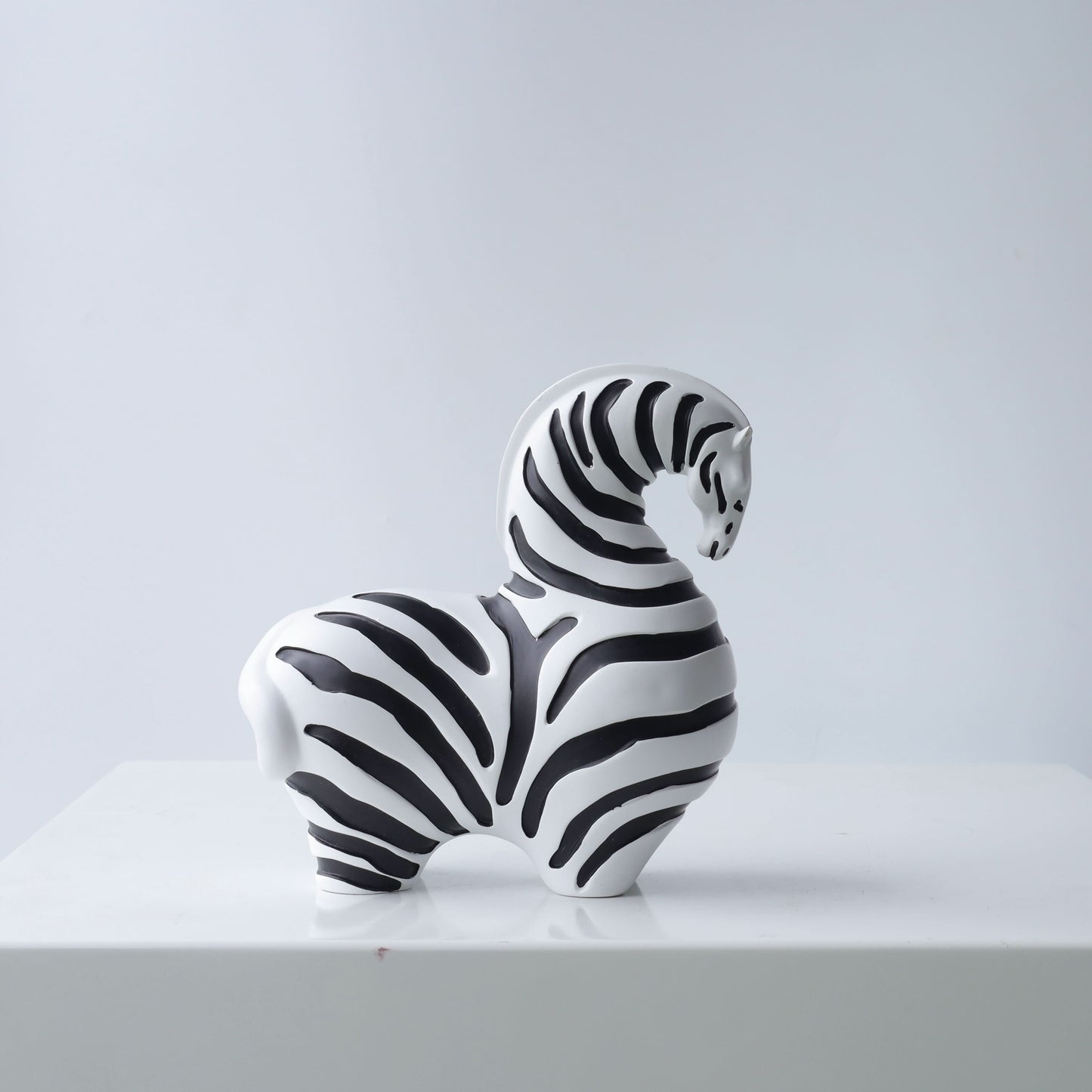 Set of Two Modern Zebra Horse Statues