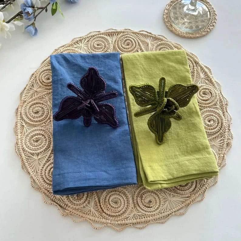 Set of Six Orchid Napkin Rings in Multiple Colors