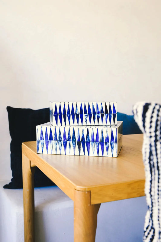 Set of Two Blue and White Inlay Boxes