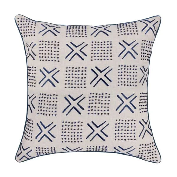 Mudcloth Print in Ivory and Blue Pillow