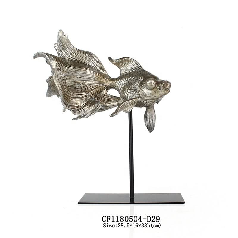 Set of Two Lagre Fish Statues in Silver Resin