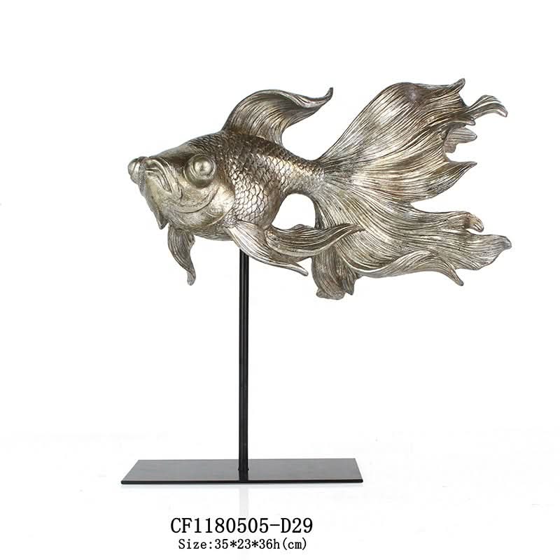 Set of Two Lagre Fish Statues in Silver Resin