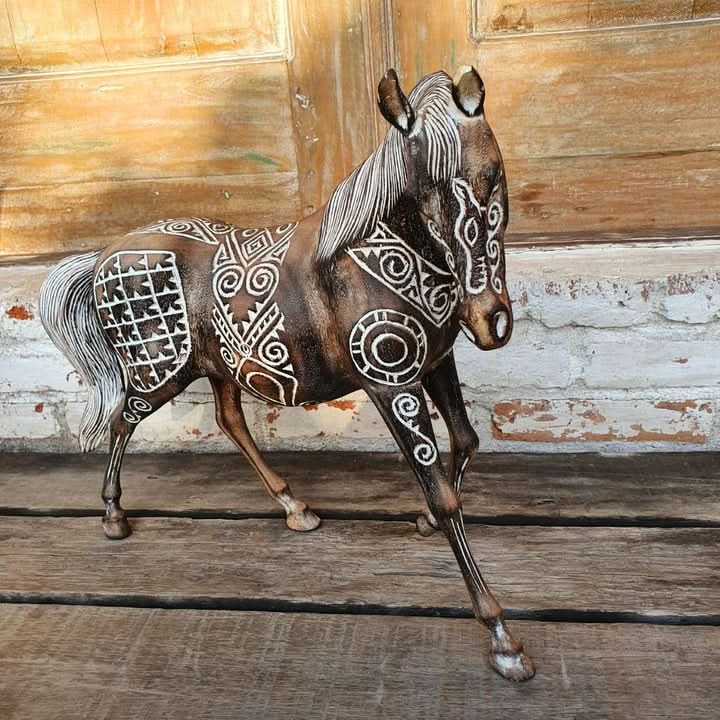 Tribal hand carved Wooden Horse Statue Large
