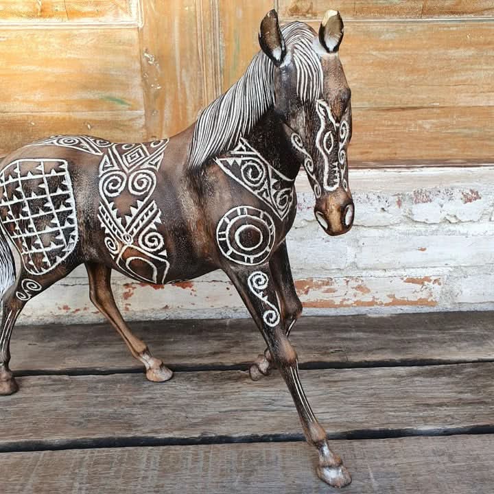 Tribal hand carved Wooden Horse Statue Large