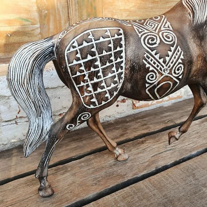 Tribal hand carved Wooden Horse Statue Large