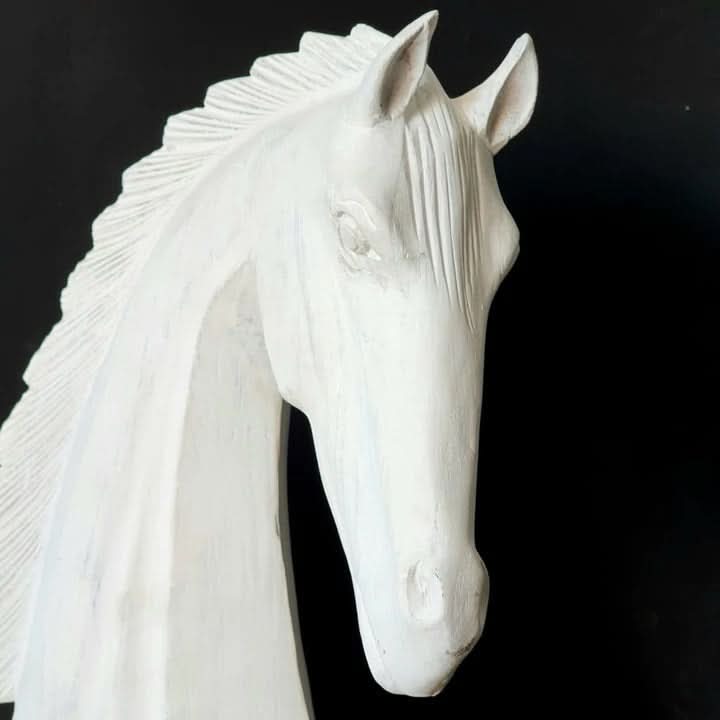Hand carved Wooden Horse Head Statue in White