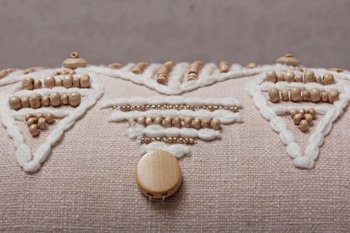 Hand Embroidered Bohemian Peach Lumbar Pillow