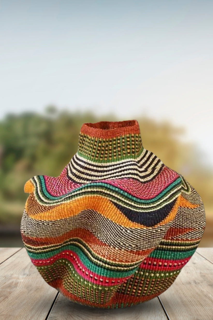 Large twist weave Ghana Basket in Summer Colors