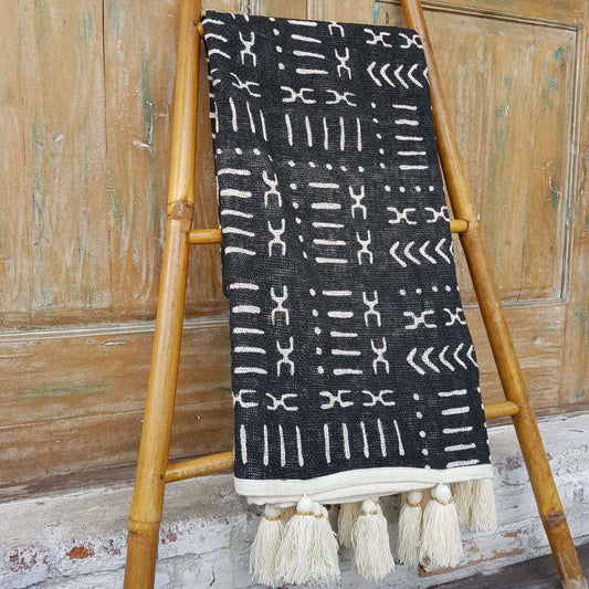 Gorgeous Tribal Print Throw Blanket With Beaded Tassels - bohemian-beach-house
