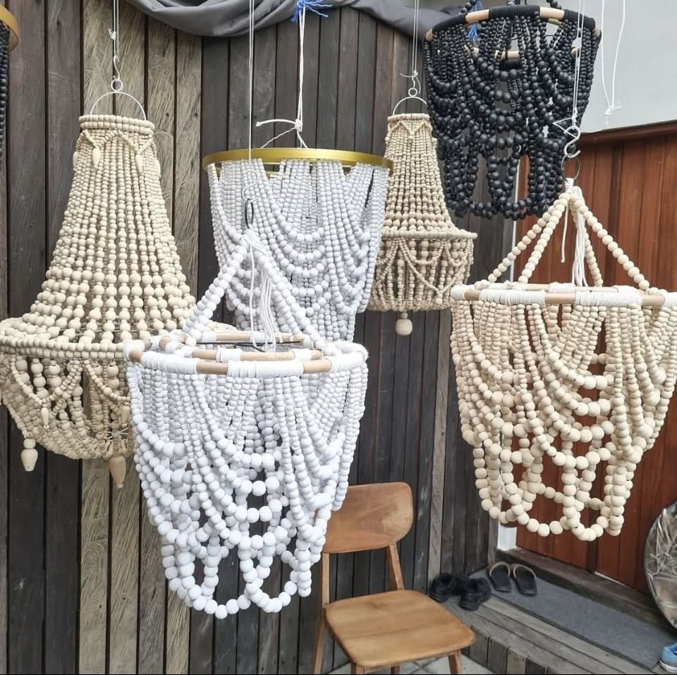 Wood Beaded Chandelier in Black