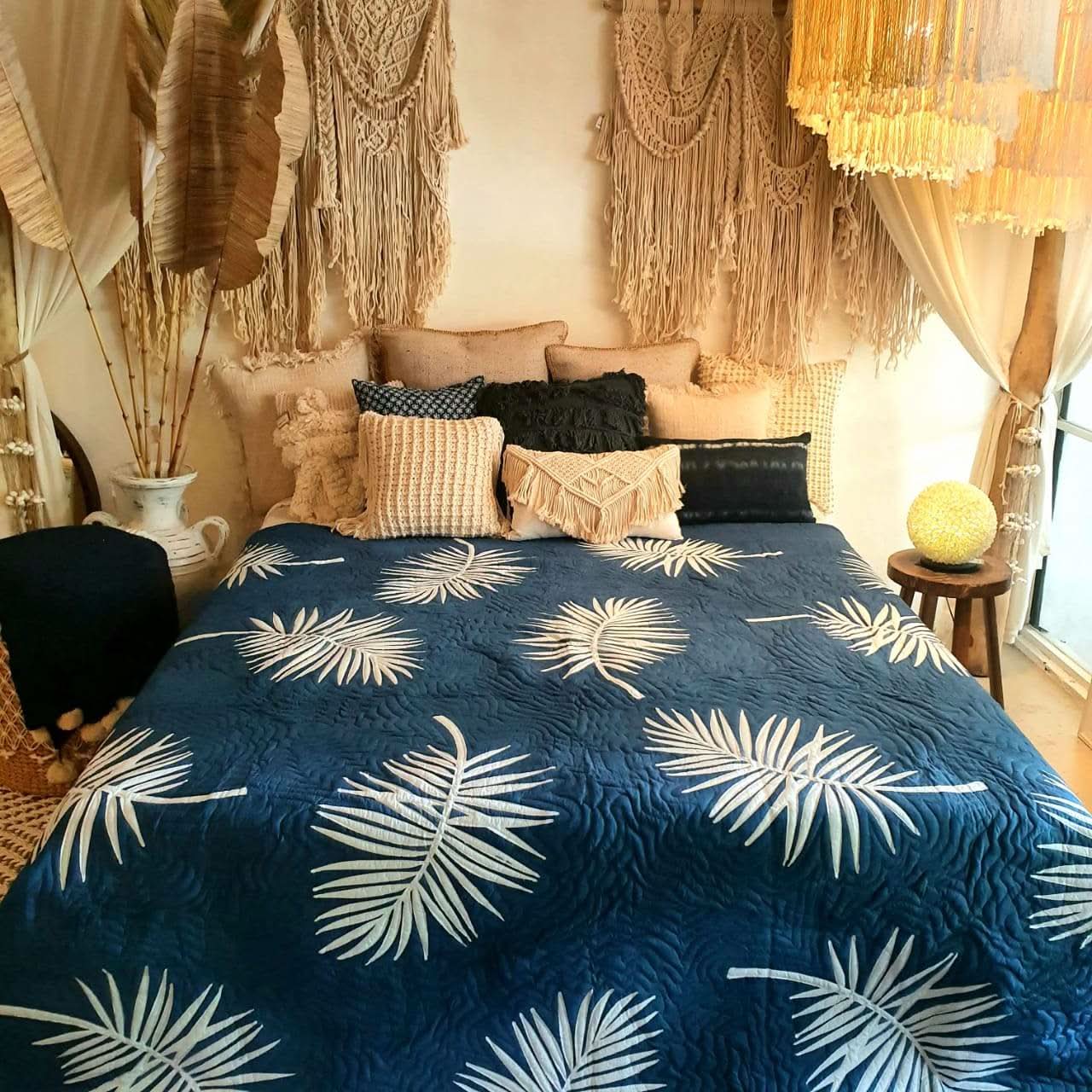 Hand Stitched Tropical Quilt Navy - bohemian-beach-house