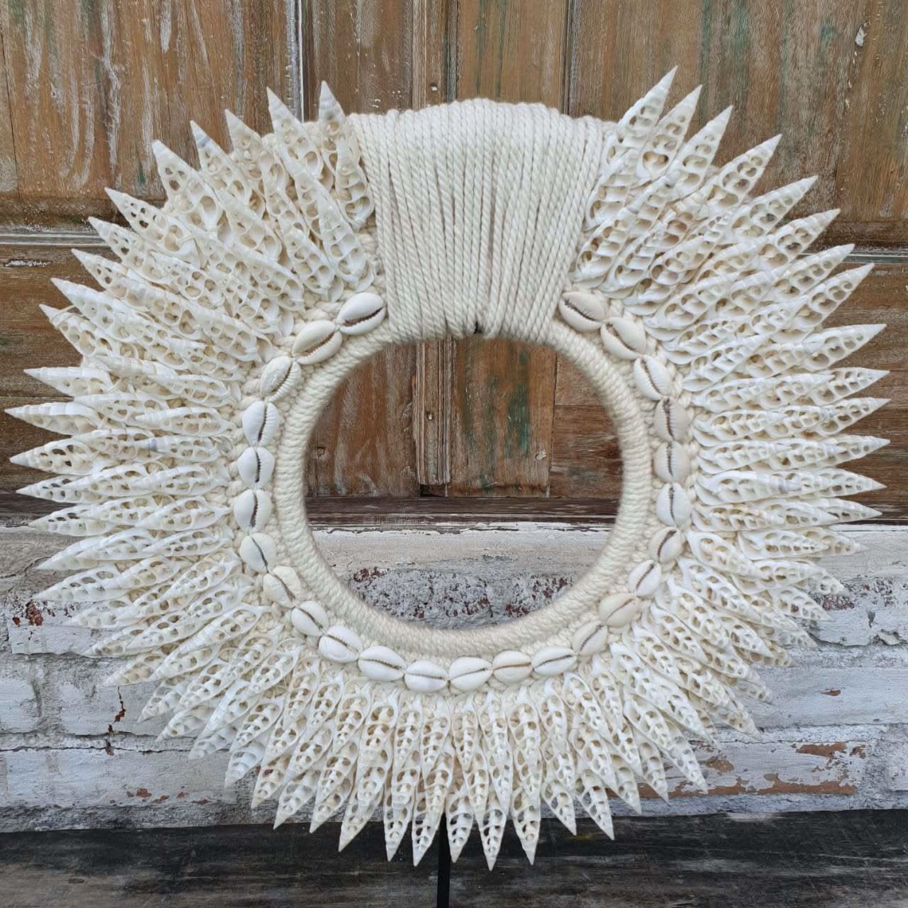 Circle cowrie and Spiral Seashell decor with stand - bohemian-beach-house